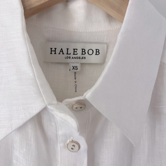 Hale Bob White 100% Linen Button Down Collared Short Sleeve Top Size XS - Picture 3 of 8